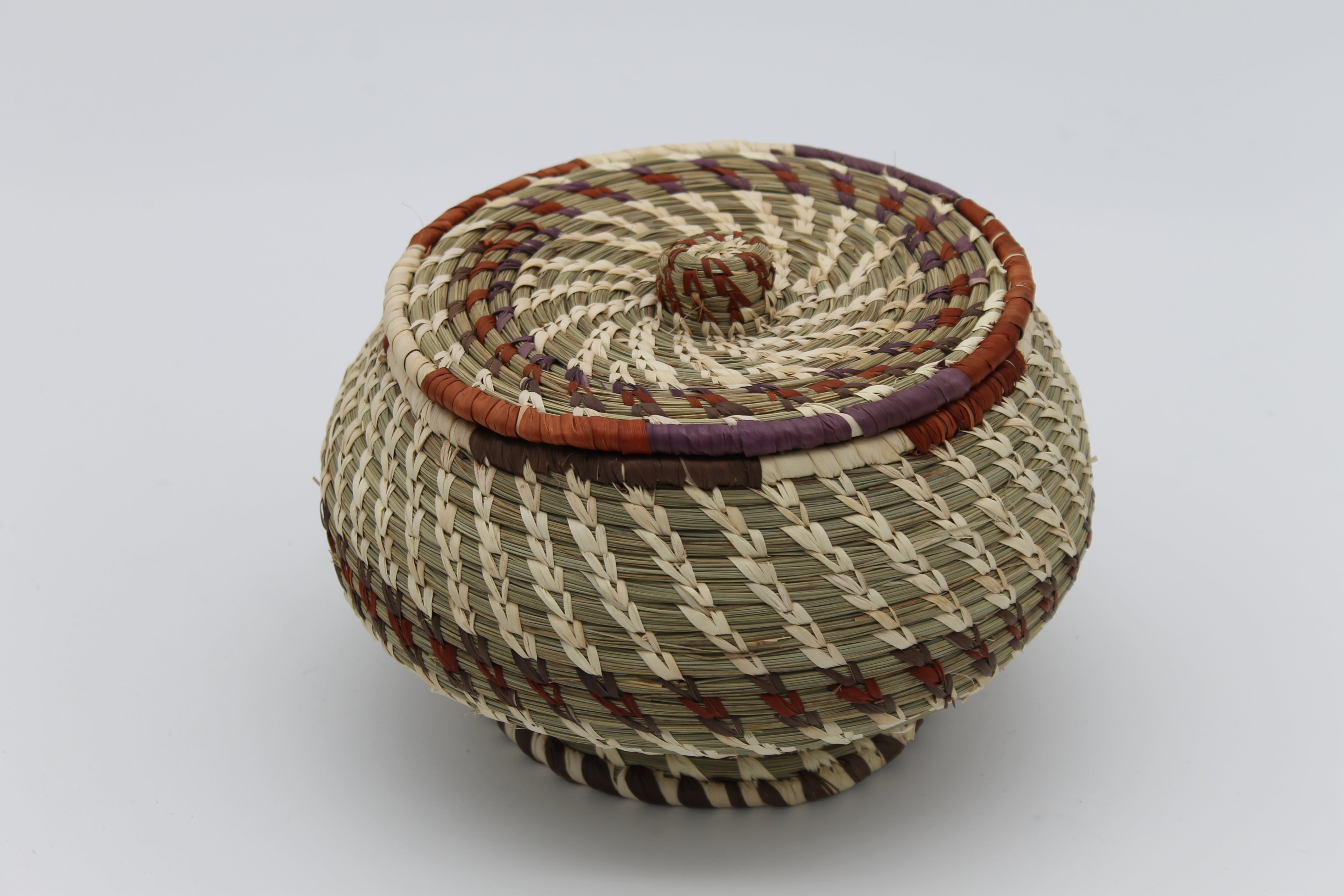 Small Round Multipurpose Handwoven Storage Box with Lid in Natural